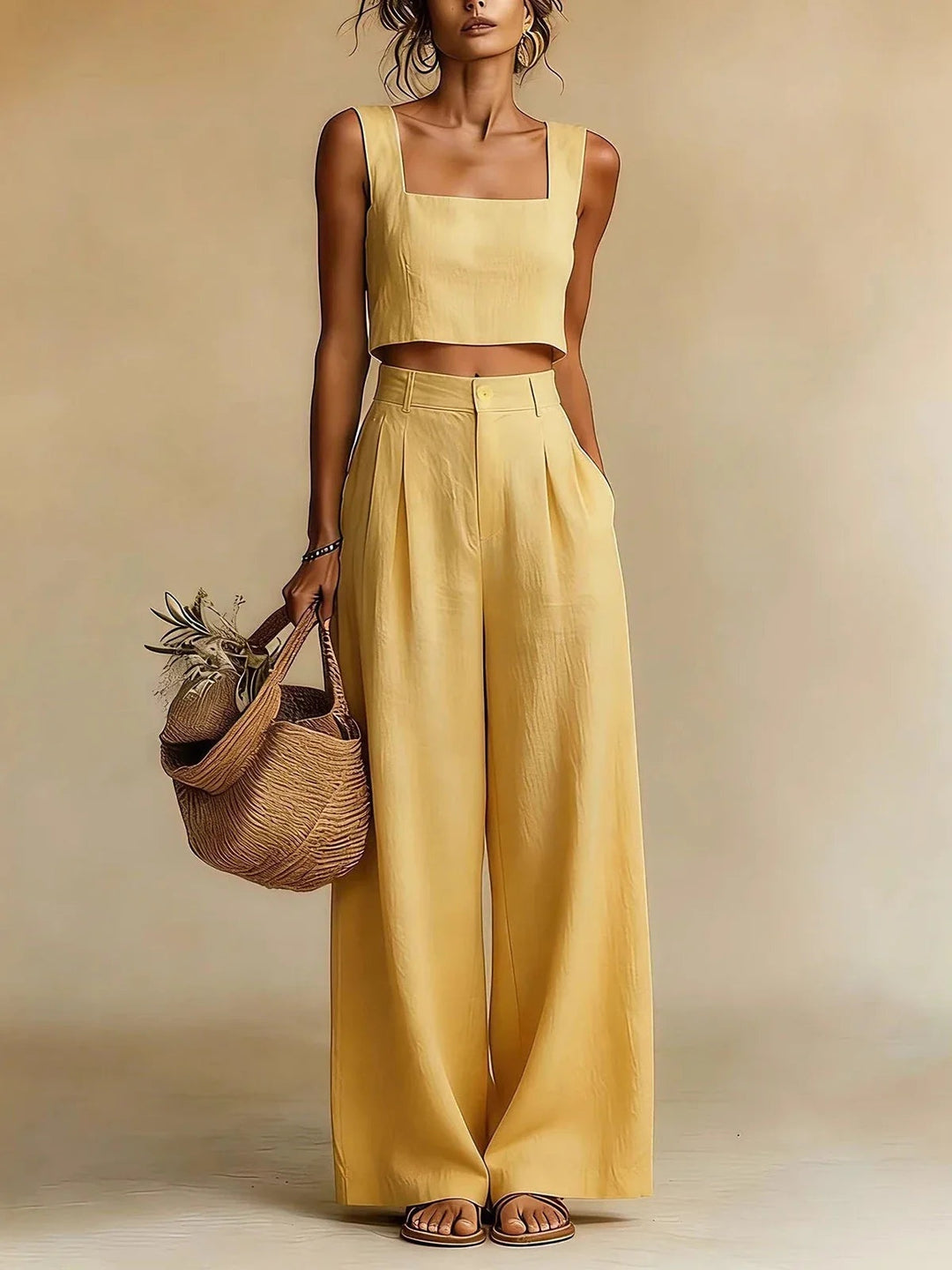 Julia | Komplet Damski Crop Top i Spodnie Palazzo Wysoki Stan