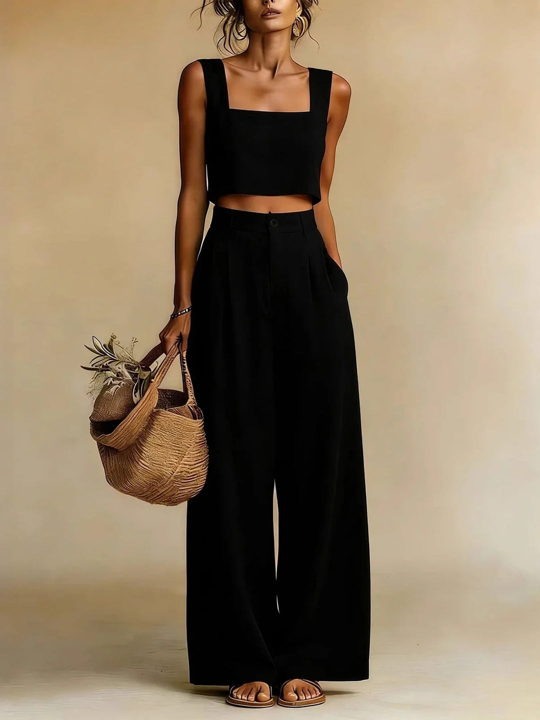 Julia | Komplet Damski Crop Top i Spodnie Palazzo Wysoki Stan