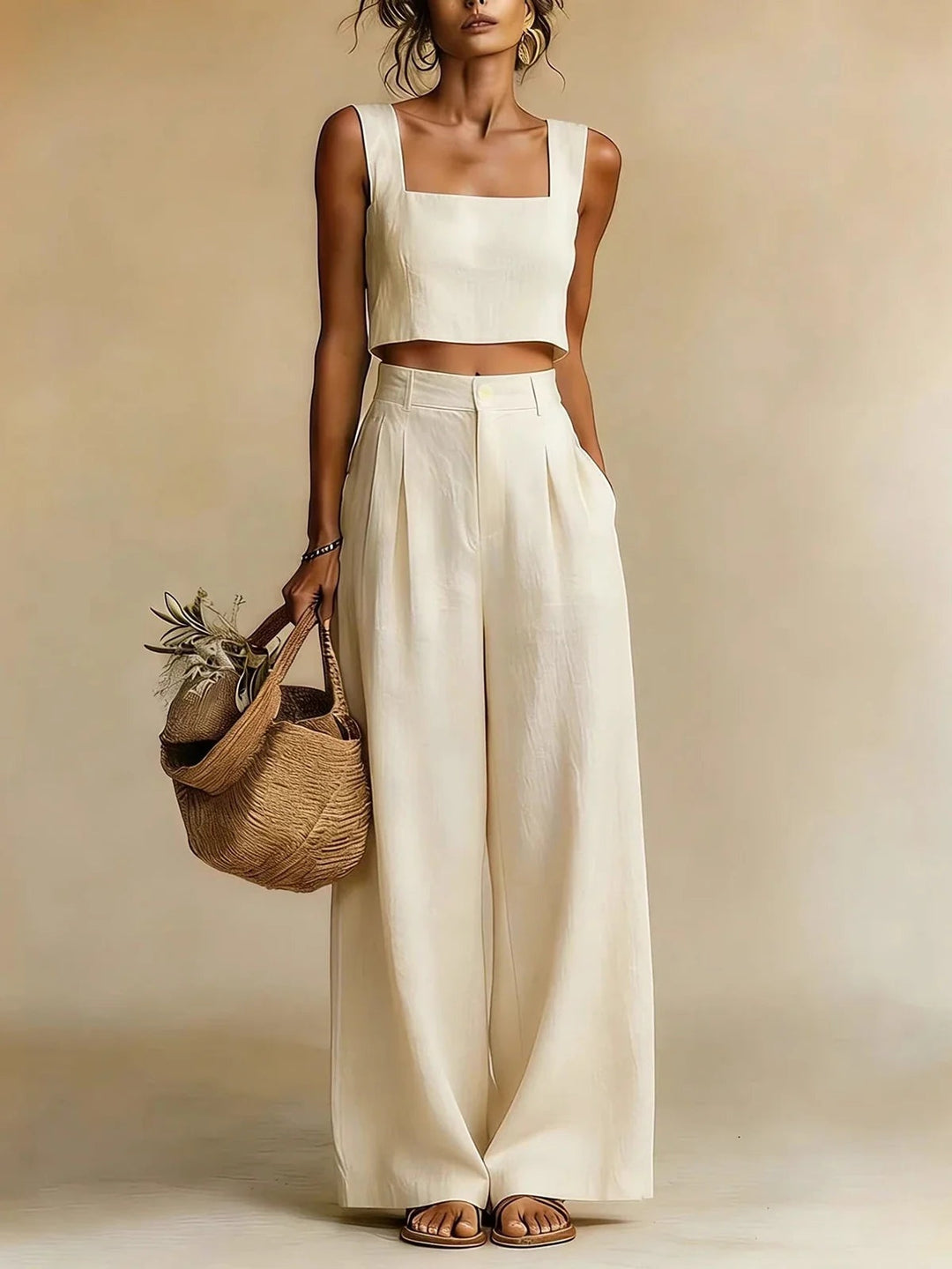 Julia | Komplet Damski Crop Top i Spodnie Palazzo Wysoki Stan