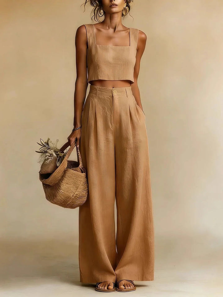 Julia | Komplet Damski Crop Top i Spodnie Palazzo Wysoki Stan
