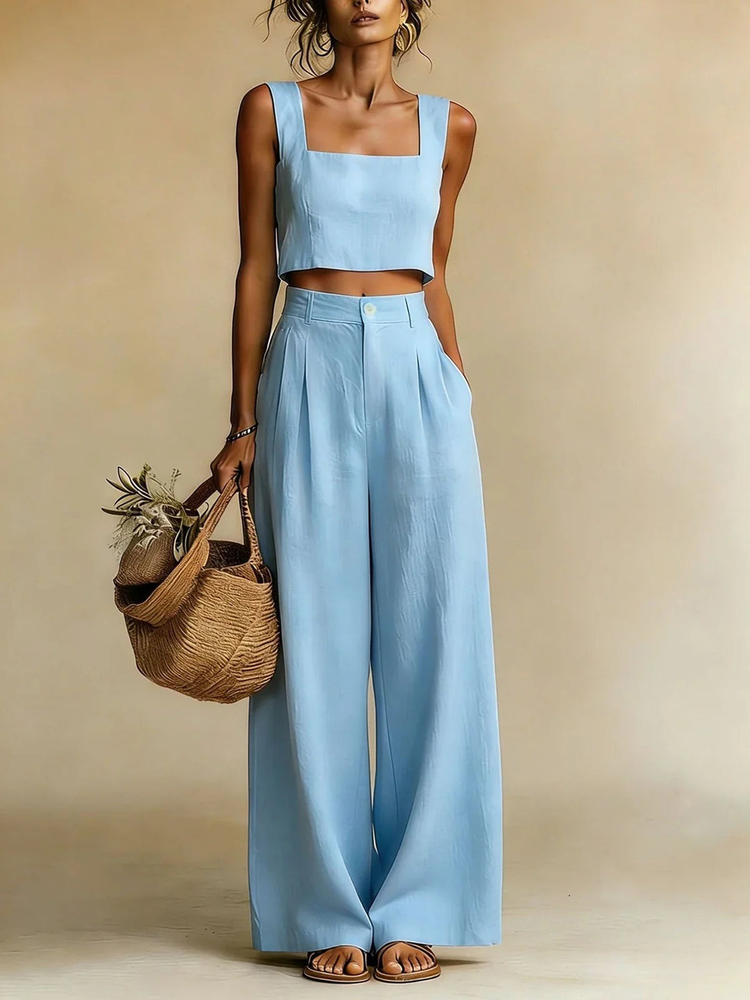 Julia | Komplet Damski Crop Top i Spodnie Palazzo Wysoki Stan