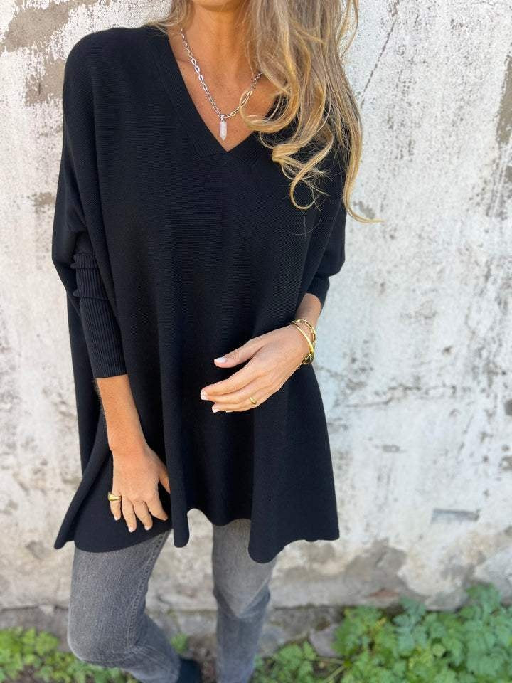 Justyna | Sweter Oversize Damski Dekolt V Dzianina