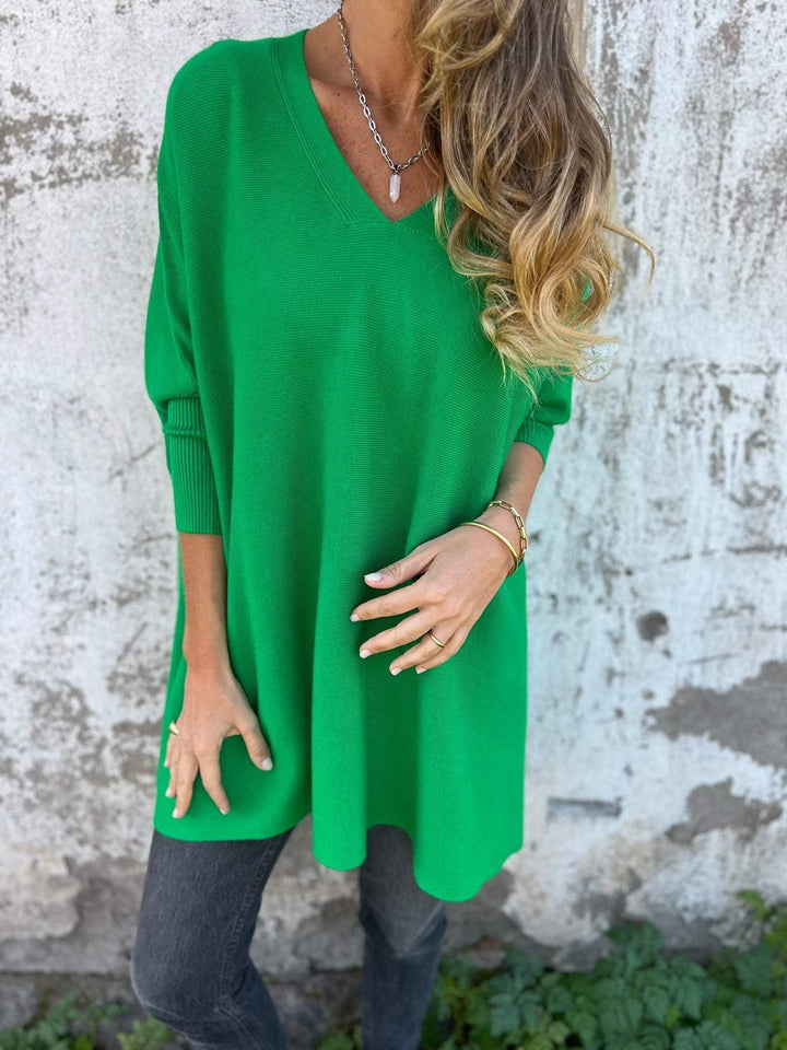 Justyna | Sweter Oversize Damski Dekolt V Dzianina