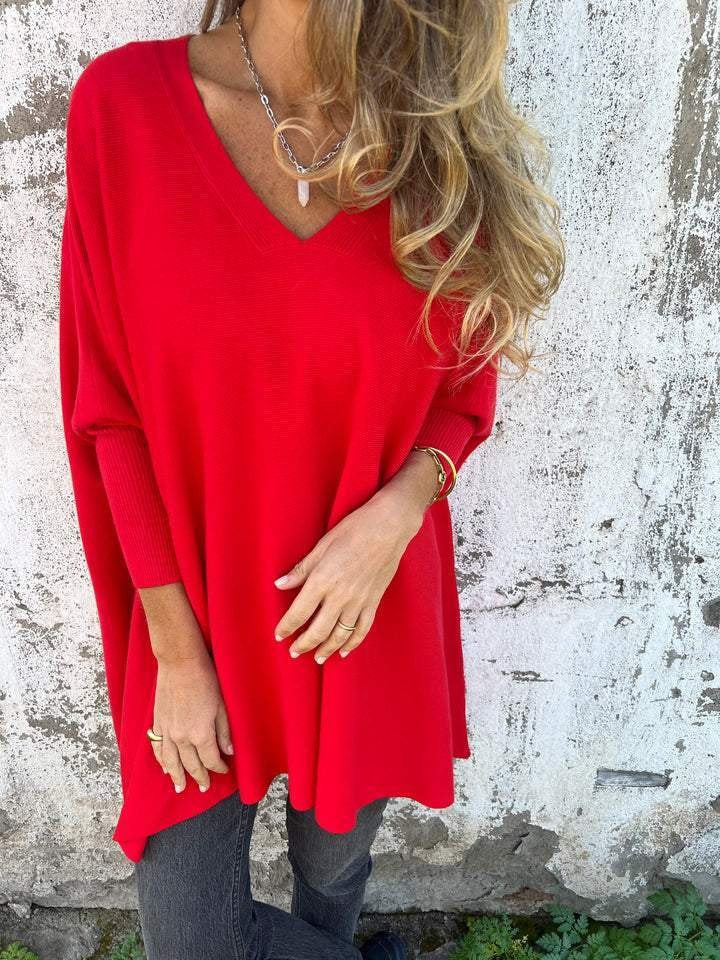 Justyna | Sweter Oversize Damski Dekolt V Dzianina
