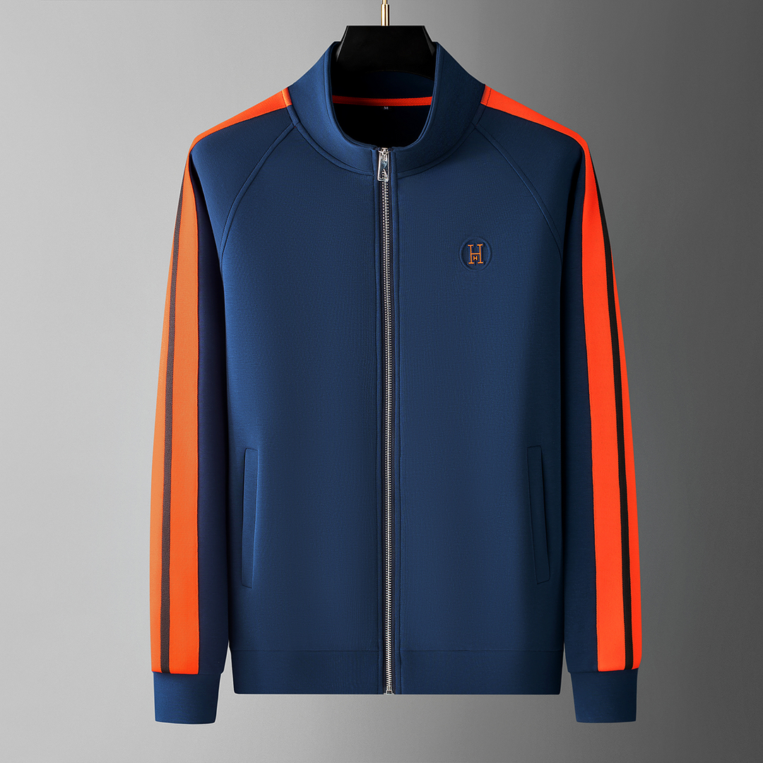 Kacper | Komplet Dresowy Męski z Zamkiem Pasy Kontrastowe