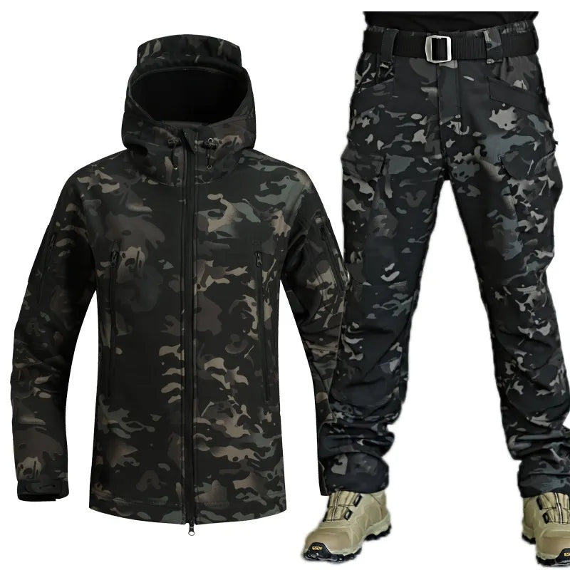 Kacper | Komplet Taktyczny Męski Kurtka Softshell z Kapturem i Spodnie Cargo