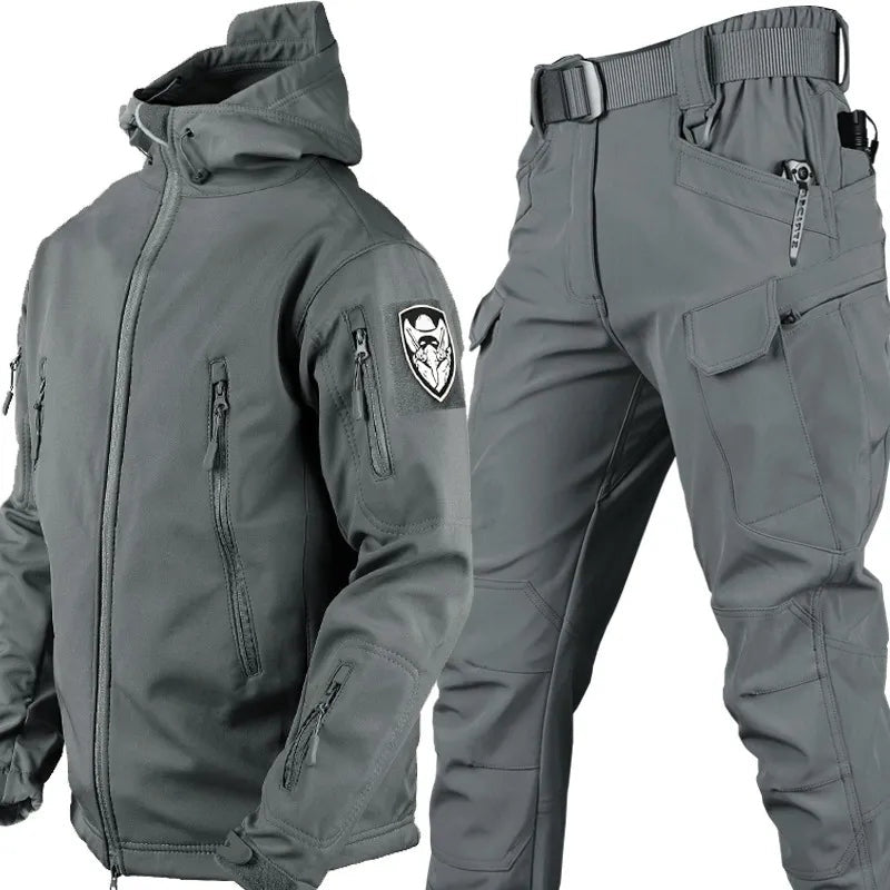 Kacper | Komplet Taktyczny Męski Kurtka Softshell z Kapturem i Spodnie Cargo