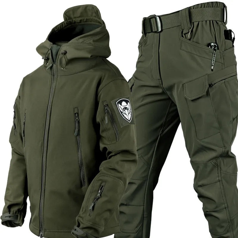 Kacper | Komplet Taktyczny Męski Kurtka Softshell z Kapturem i Spodnie Cargo