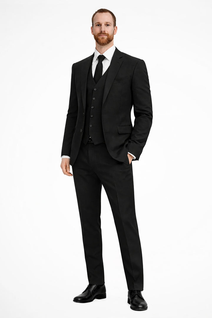Kamil | Garnitur Męski Trzyczęściowy na Wesele Slim Fit Notch