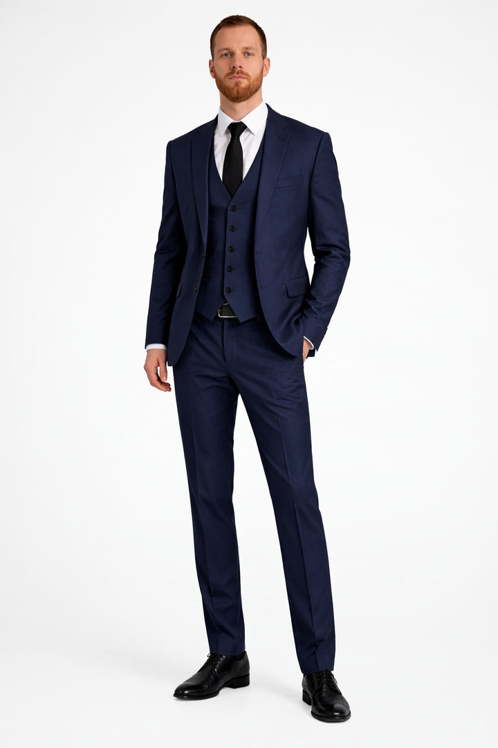 Kamil | Garnitur Męski Trzyczęściowy na Wesele Slim Fit Notch