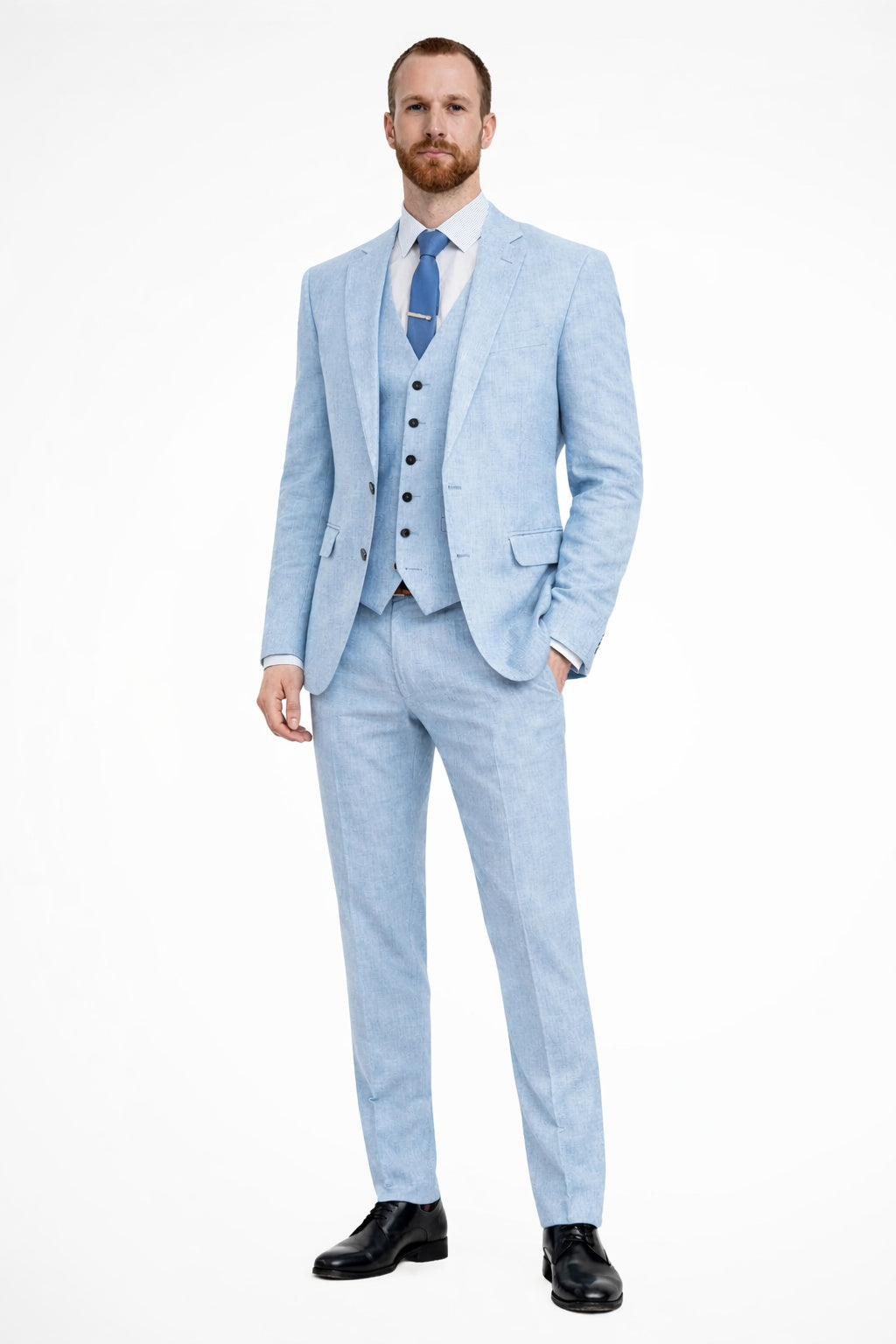 Kamil | Garnitur Męski Trzyczęściowy na Wesele Slim Fit Notch