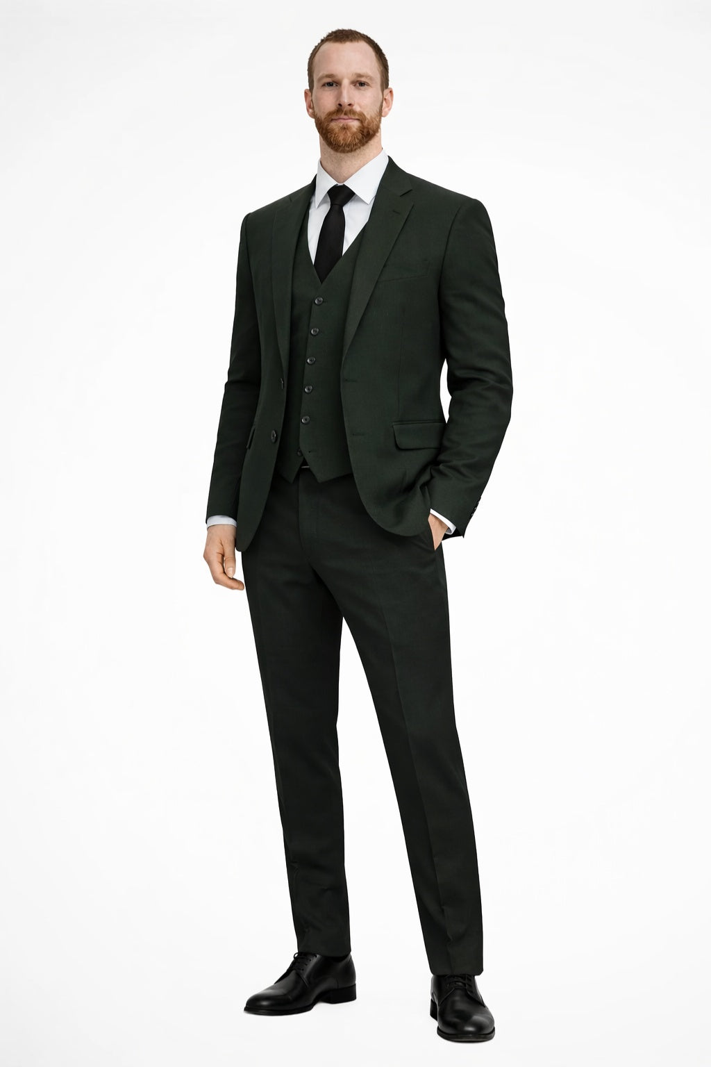 Kamil | Garnitur Męski Trzyczęściowy na Wesele Slim Fit Notch