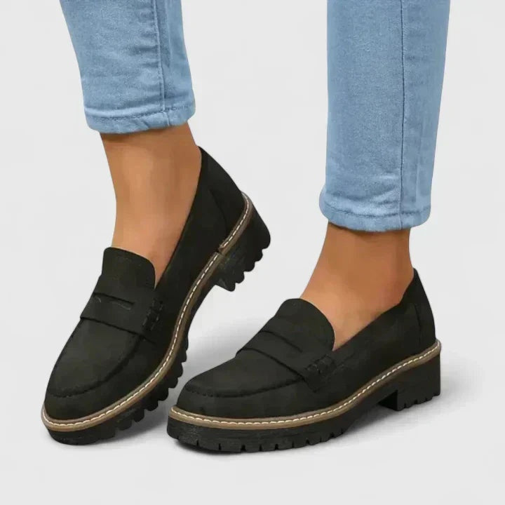 Kinga | Buty Oxford Damskie Zamszowe na Grubej Podeszwie