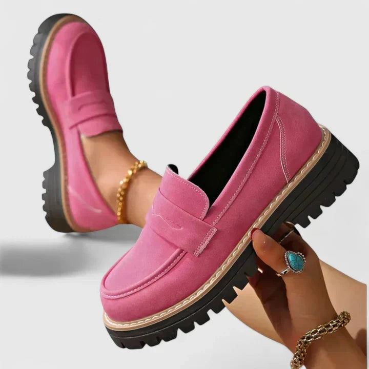 Kinga | Buty Oxford Damskie Zamszowe na Grubej Podeszwie