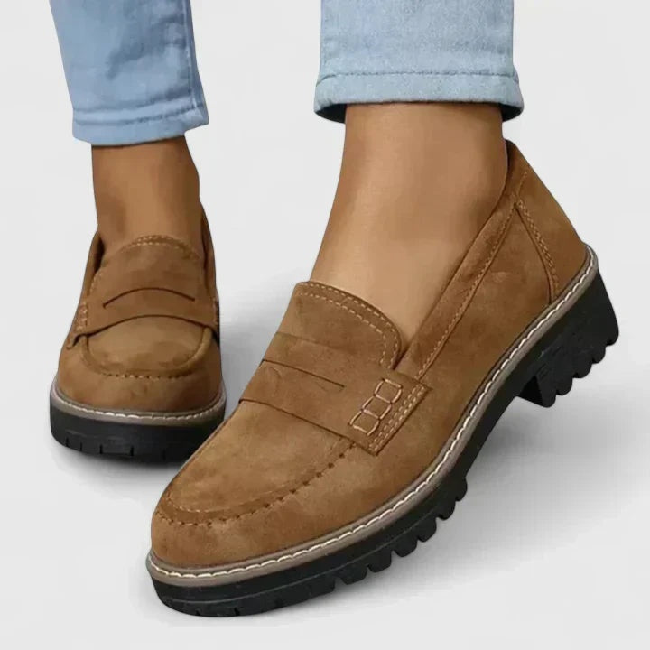 Kinga | Buty Oxford Damskie Zamszowe na Grubej Podeszwie