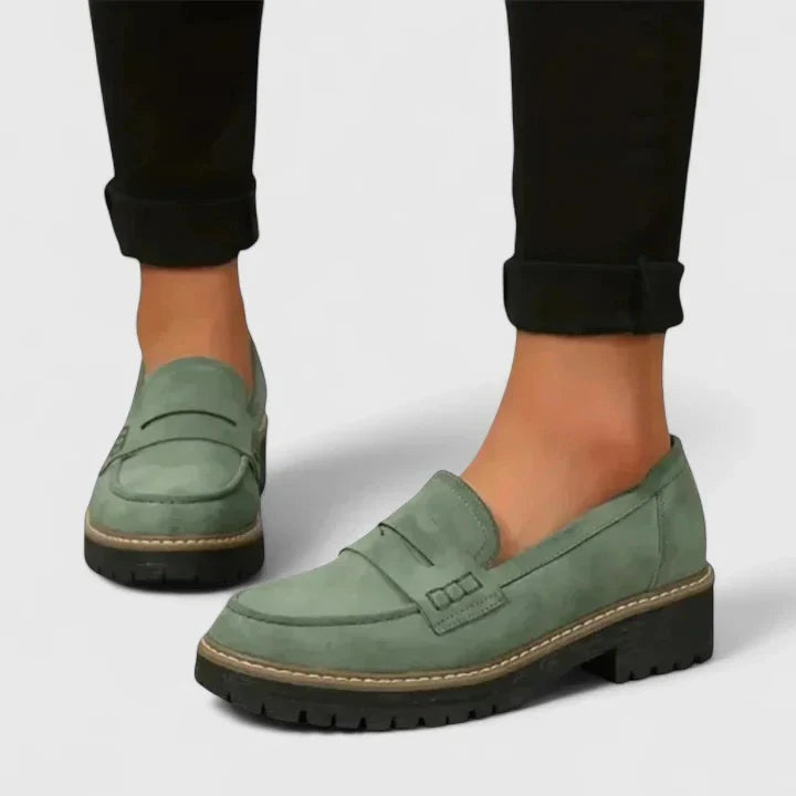 Kinga | Buty Oxford Damskie Zamszowe na Grubej Podeszwie