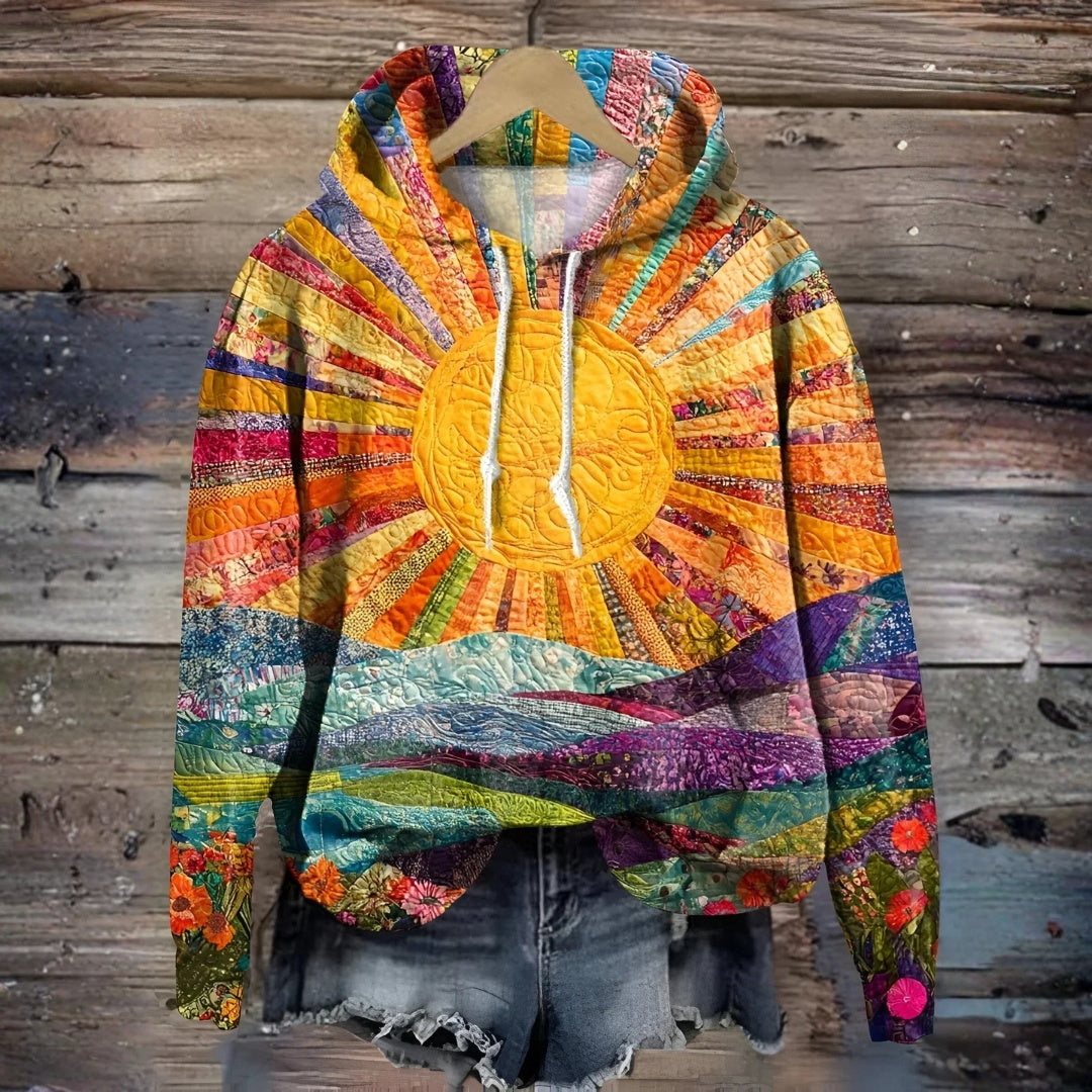 Kinga | Sweter Damski z Kapturem Wzór Patchwork Oversize