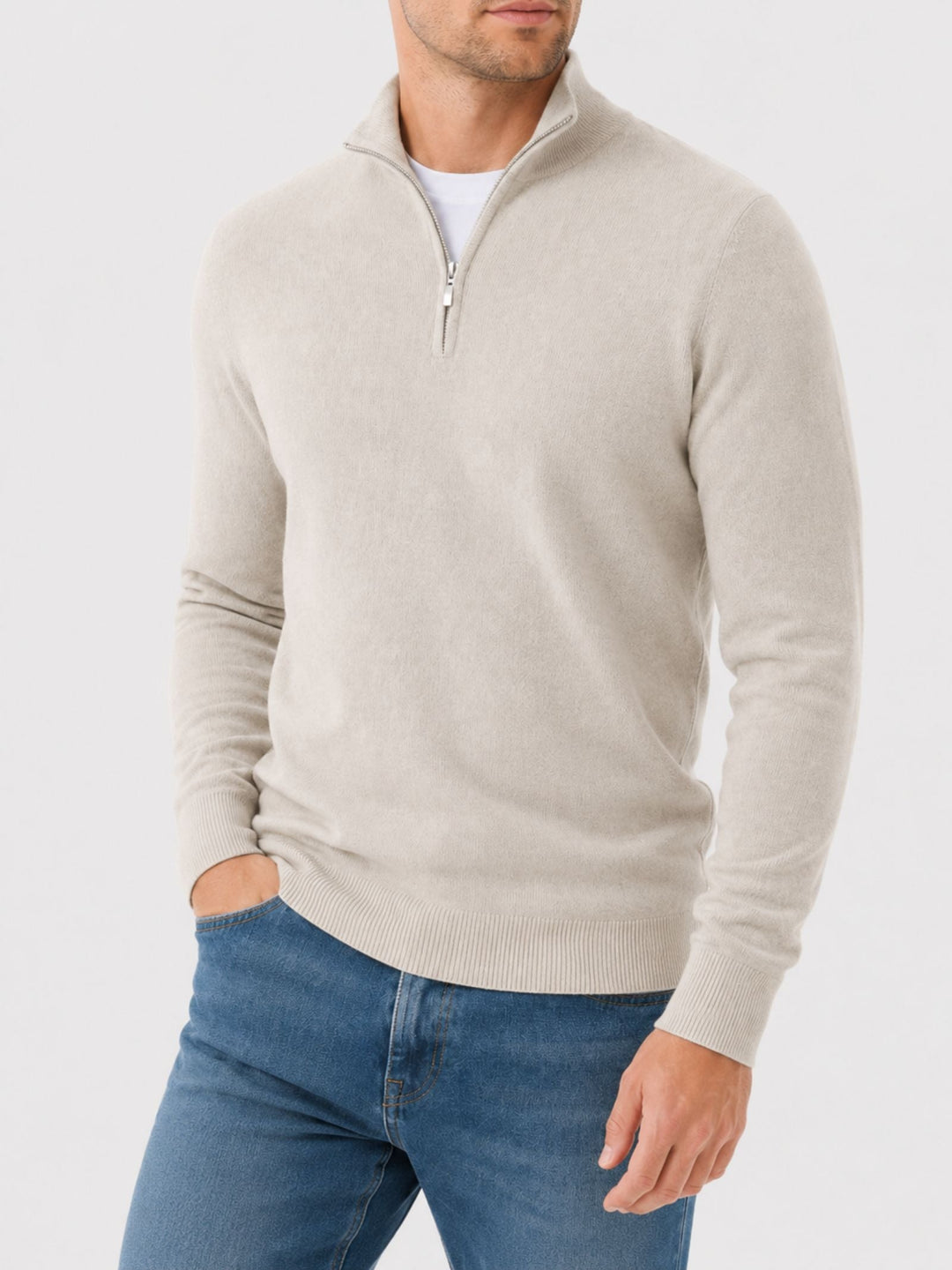 Krzysztof | Sweter Wełniany Męski z Zamkiem Quarter Zip
