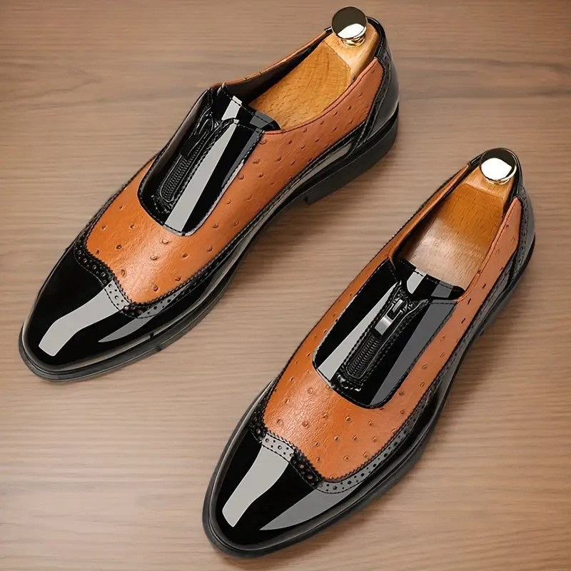 Marek | Buty Oxford Skórzane Męskie Brogue Zamek