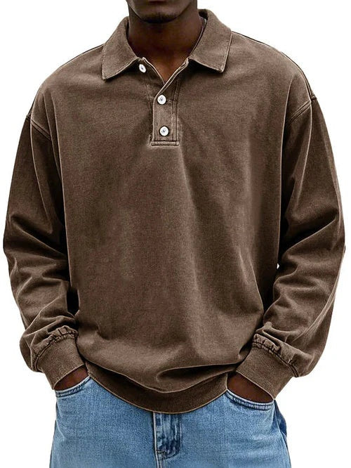 Marek | Sweter Polo Męski z Długim Rękawem Oversize