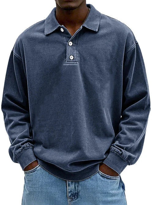 Marek | Sweter Polo Męski z Długim Rękawem Oversize