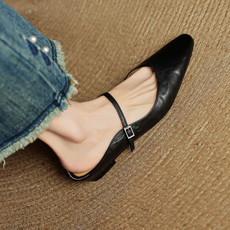 Monika | Czółenka bez Pięty ze Skóry Naturalnej Damskie z Paskiem