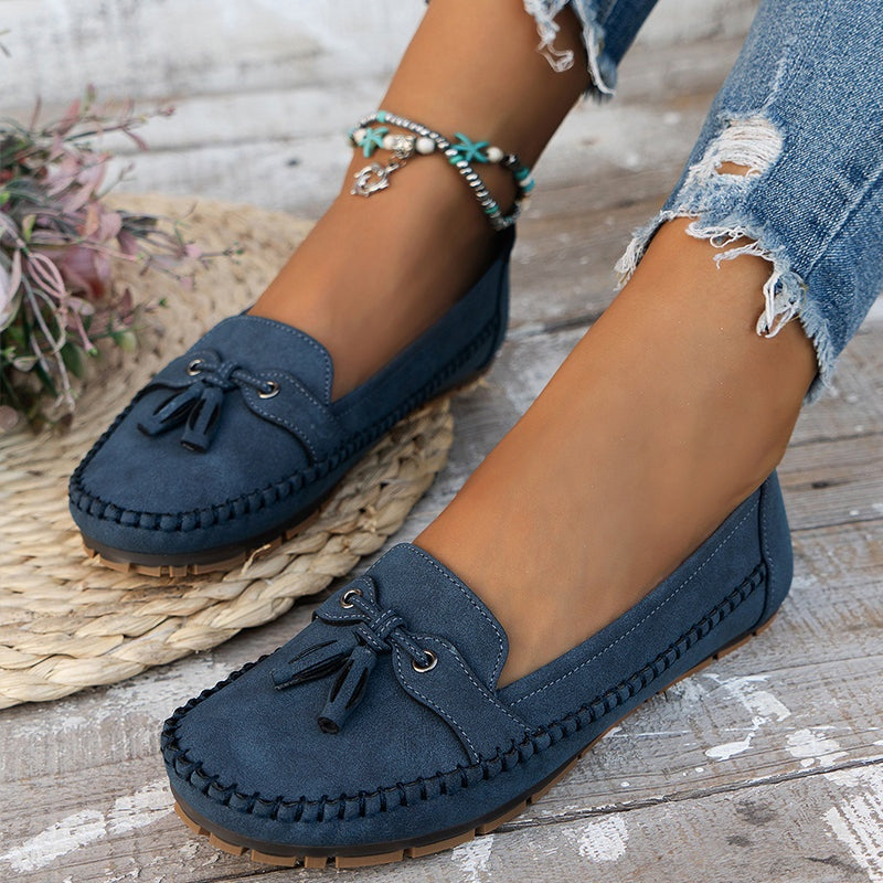 Natalia | Buty Zamszowe Damskie na Jesień Loafersy z Frędzlami