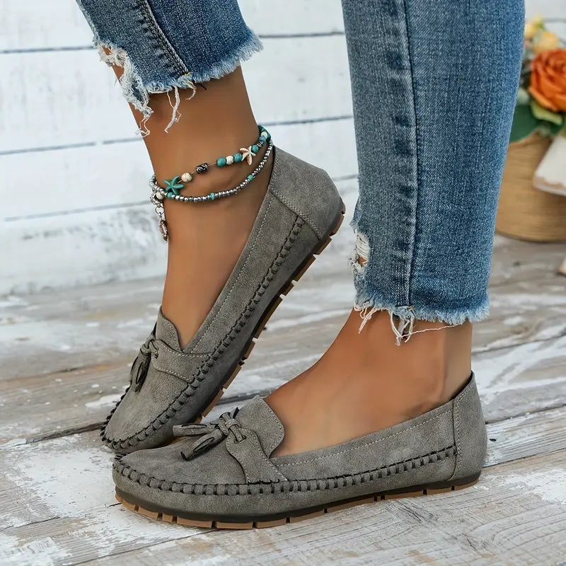 Natalia | Buty Zamszowe Damskie na Jesień Loafersy z Frędzlami