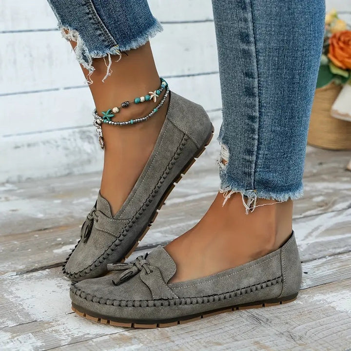 Natalia | Buty Zamszowe Damskie na Jesień Loafersy z Frędzlami