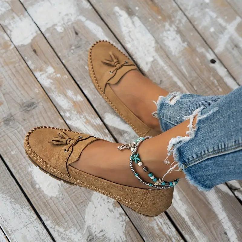 Natalia | Buty Zamszowe Damskie na Jesień Loafersy z Frędzlami