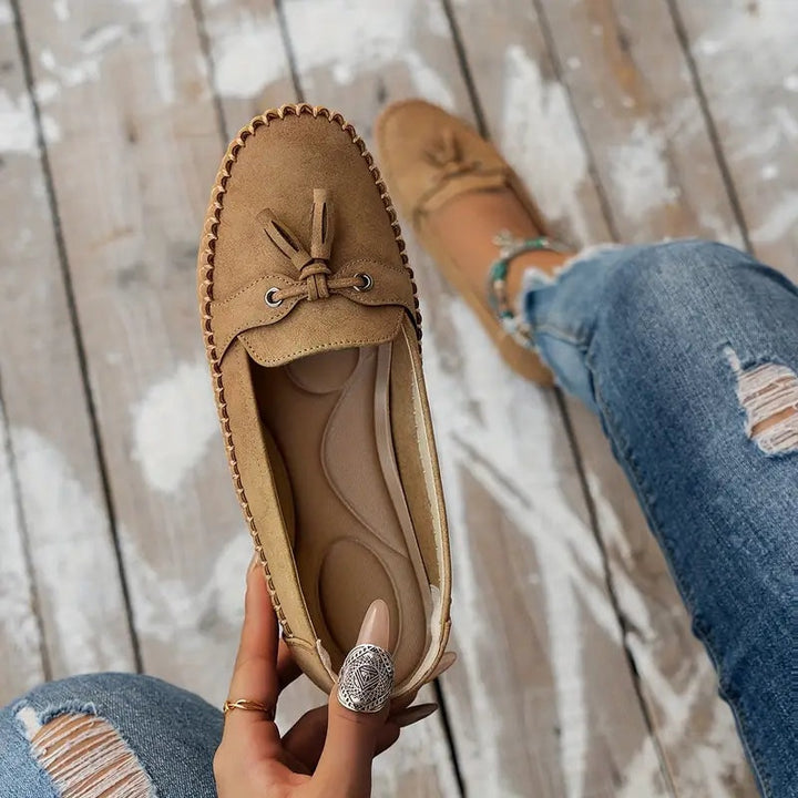Natalia | Buty Zamszowe Damskie na Jesień Loafersy z Frędzlami