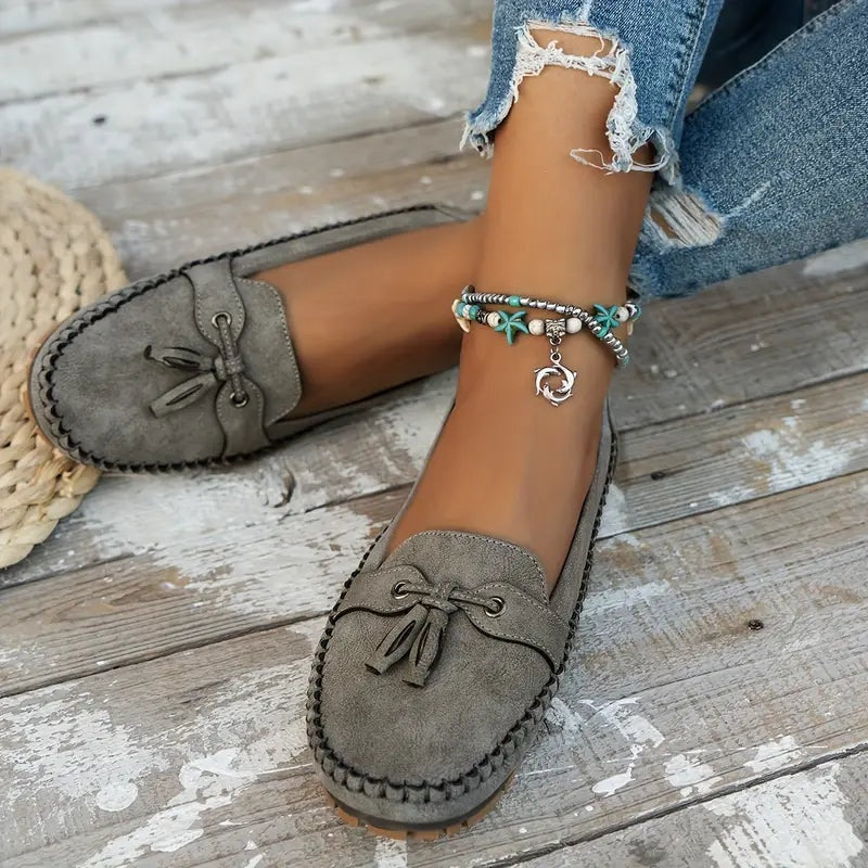 Natalia | Buty Zamszowe Damskie na Jesień Loafersy z Frędzlami