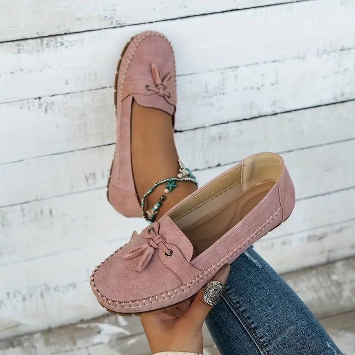 Natalia | Buty Zamszowe Damskie na Jesień Loafersy z Frędzlami