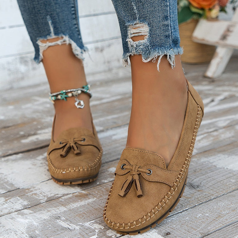 Natalia | Buty Zamszowe Damskie na Jesień Loafersy z Frędzlami