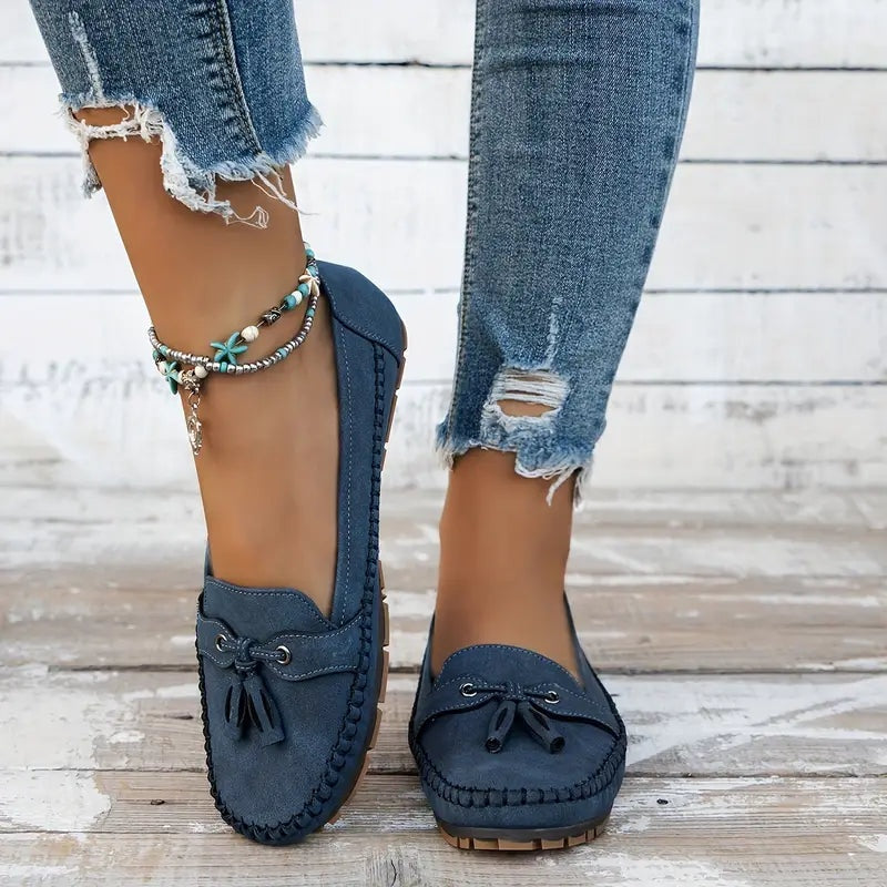 Natalia | Buty Zamszowe Damskie na Jesień Loafersy z Frędzlami