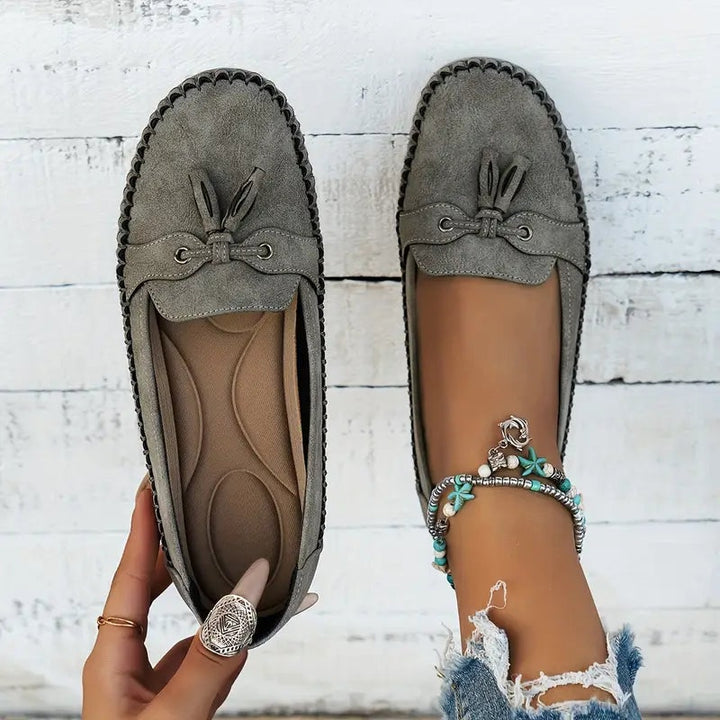 Natalia | Buty Zamszowe Damskie na Jesień Loafersy z Frędzlami