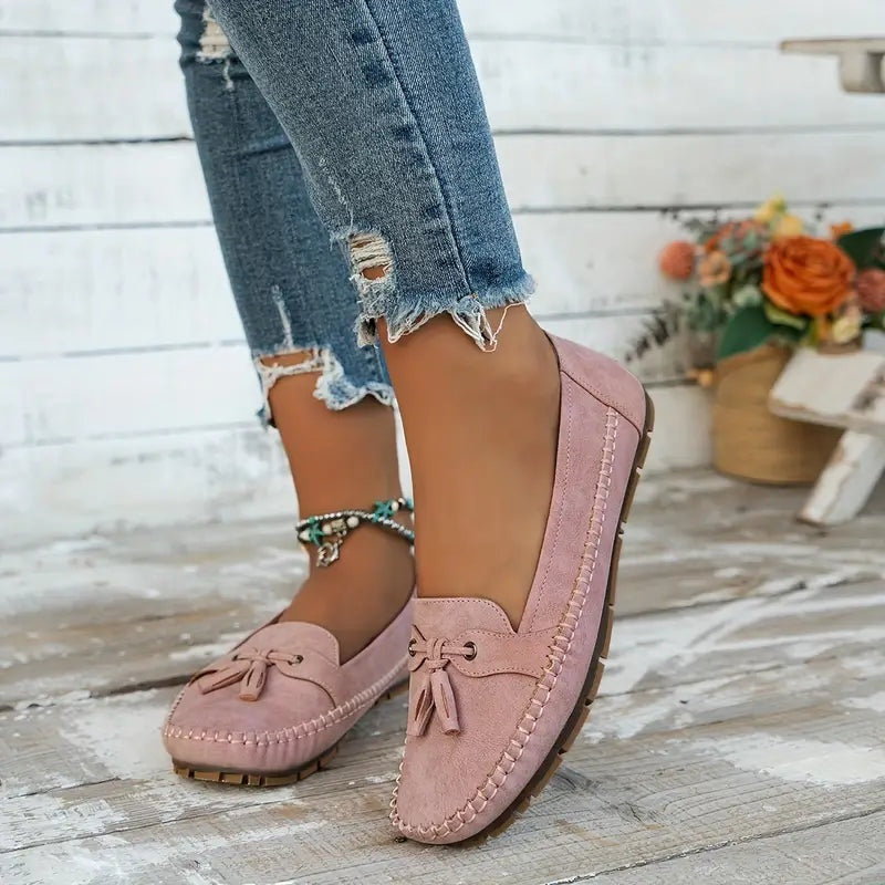 Natalia | Buty Zamszowe Damskie na Jesień Loafersy z Frędzlami