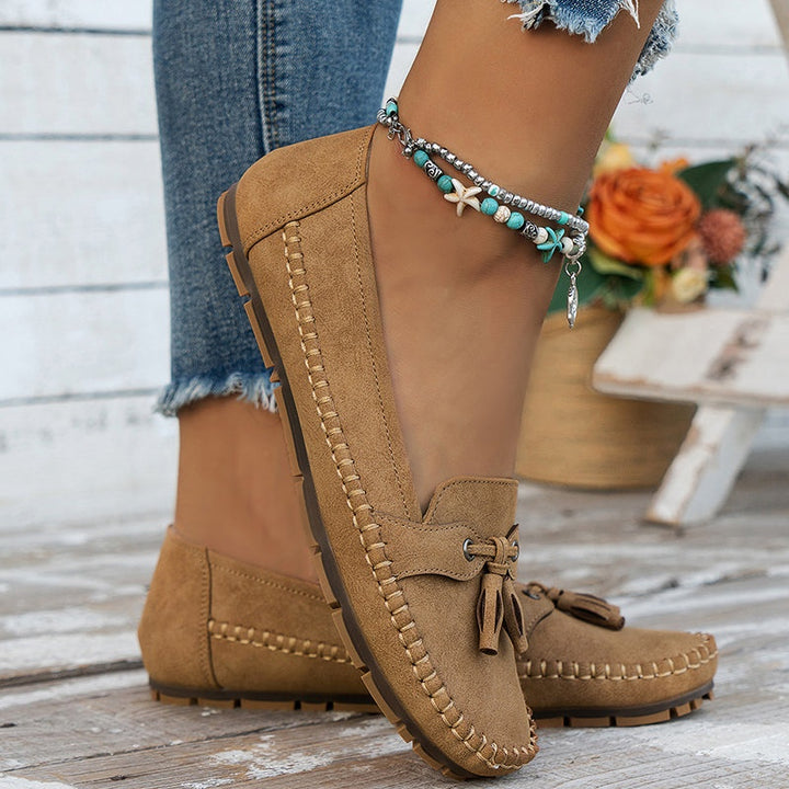 Natalia | Buty Zamszowe Damskie na Jesień Loafersy z Frędzlami