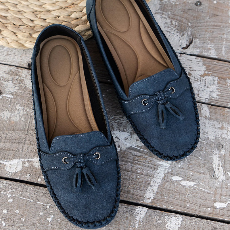 Natalia | Buty Zamszowe Damskie na Jesień Loafersy z Frędzlami