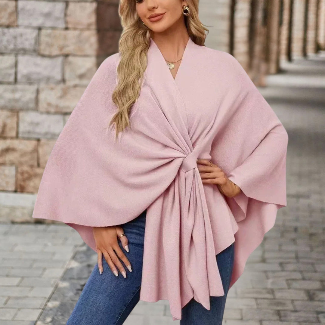 Nikola | Poncho Damskie z Wiązaniem V-Neck Oversize
