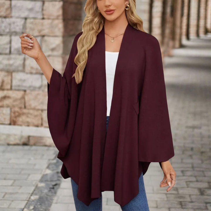 Nikola | Poncho Damskie z Wiązaniem V-Neck Oversize