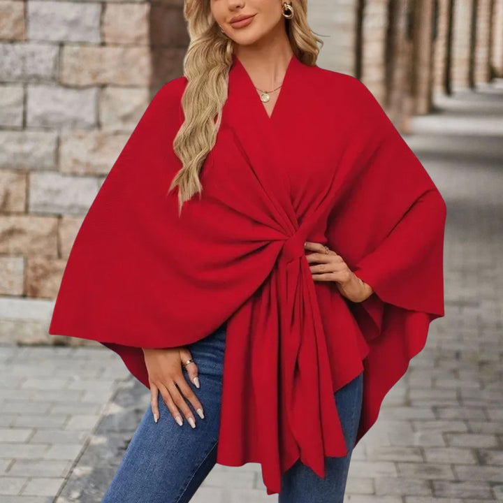 Nikola | Poncho Damskie z Wiązaniem V-Neck Oversize