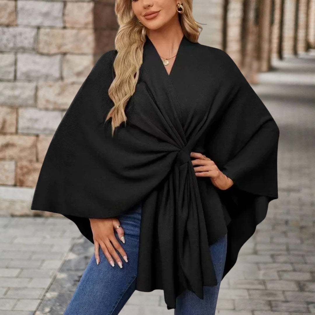 Nikola | Poncho Damskie z Wiązaniem V-Neck Oversize