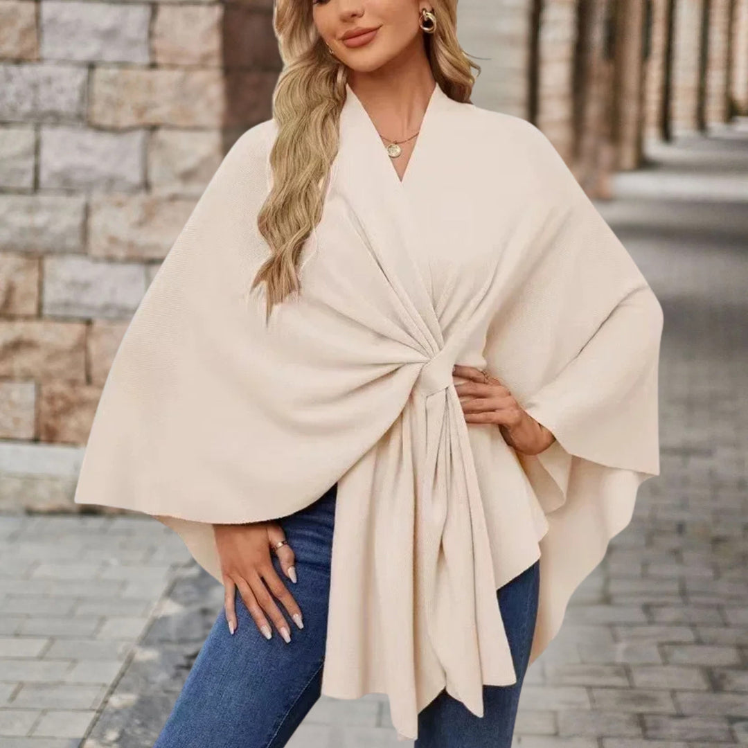 Nikola | Poncho Damskie z Wiązaniem V-Neck Oversize