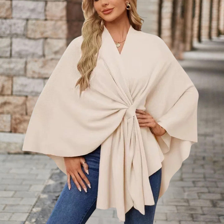 Nikola | Poncho Damskie z Wiązaniem V-Neck Oversize