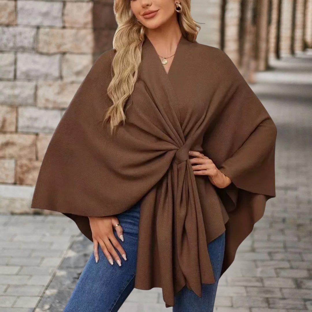 Nikola | Poncho Damskie z Wiązaniem V-Neck Oversize