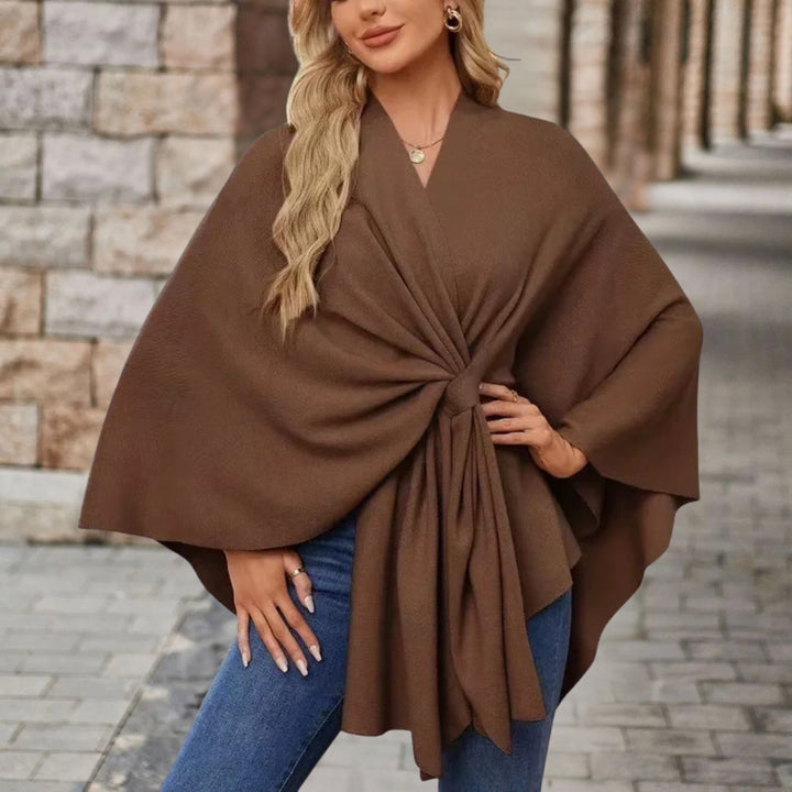 Nikola | Poncho Damskie z Wiązaniem V-Neck Oversize
