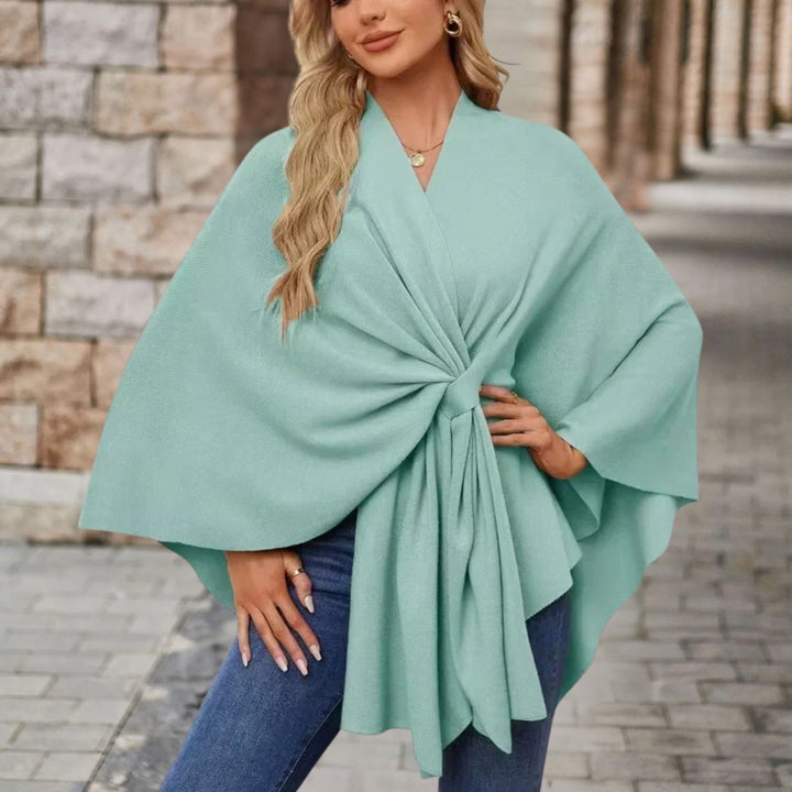 Nikola | Poncho Damskie z Wiązaniem V-Neck Oversize