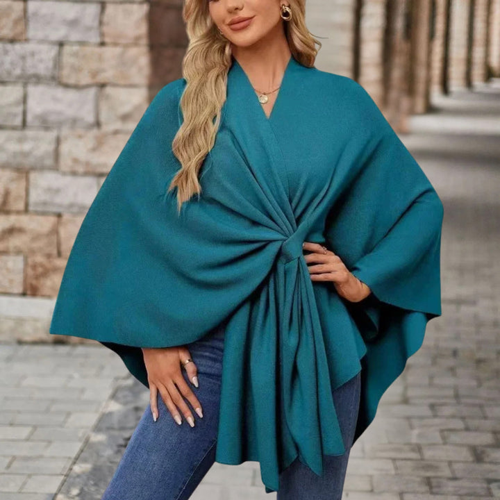 Nikola | Poncho Damskie z Wiązaniem V-Neck Oversize