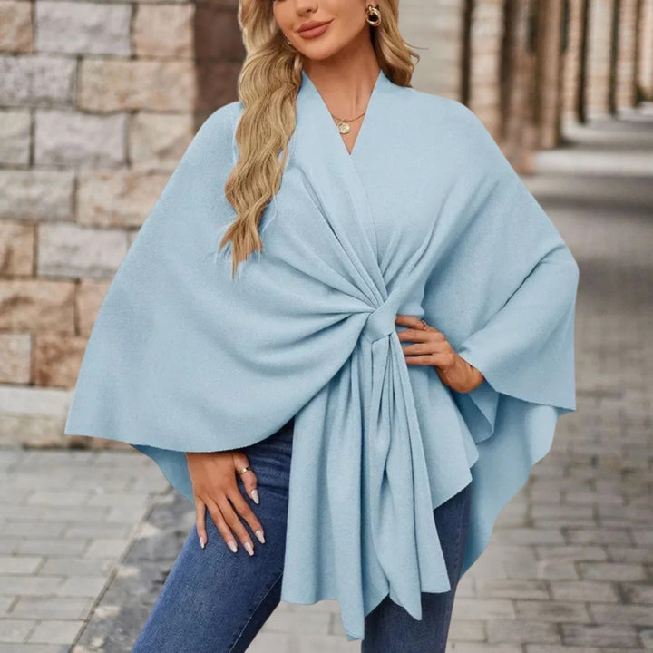 Nikola | Poncho Damskie z Wiązaniem V-Neck Oversize